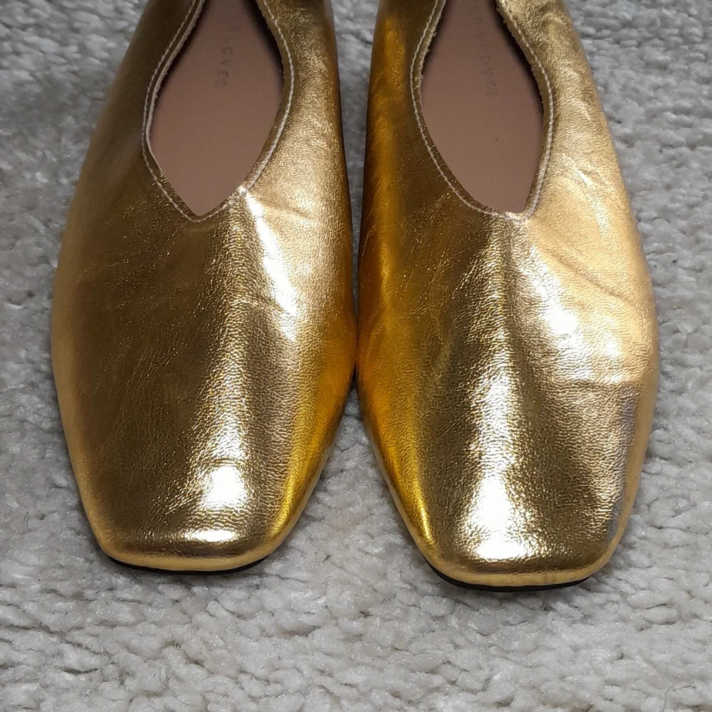 LUVTQ & LOVED Mettalic Gold Square Toe Flats Size 40